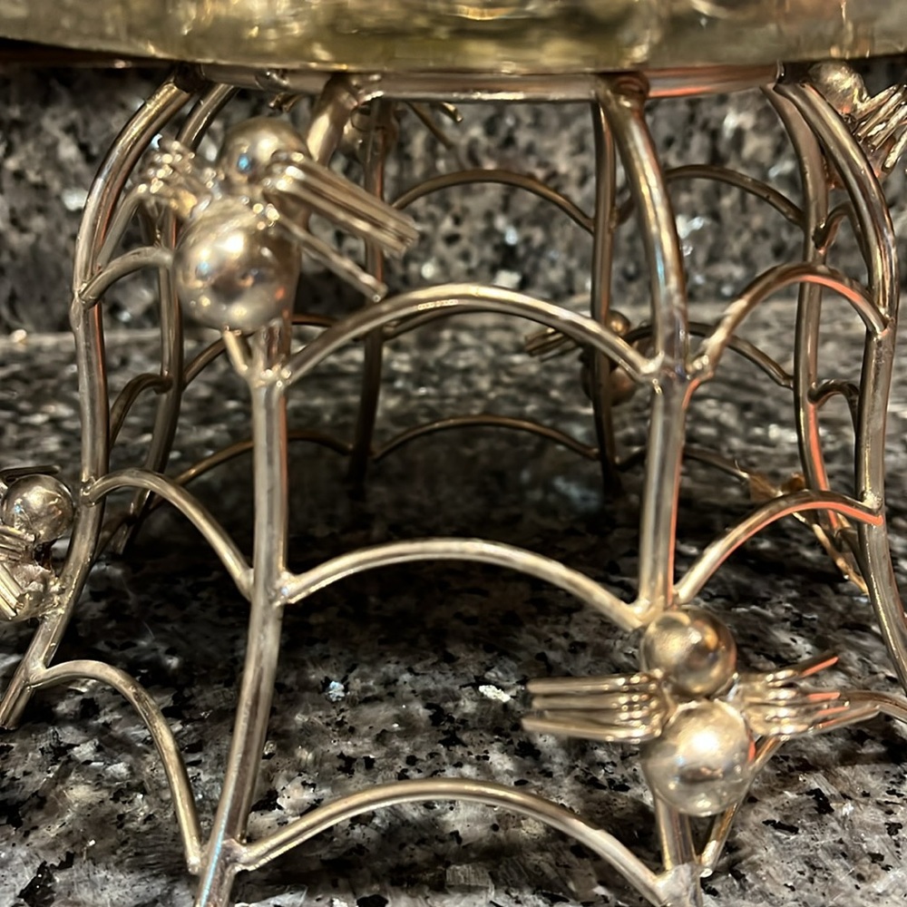 Martha Stewart Mercury Glass Spider Bowl On Metal Stand Halloween Spooky w tag - Picture 3 of 13